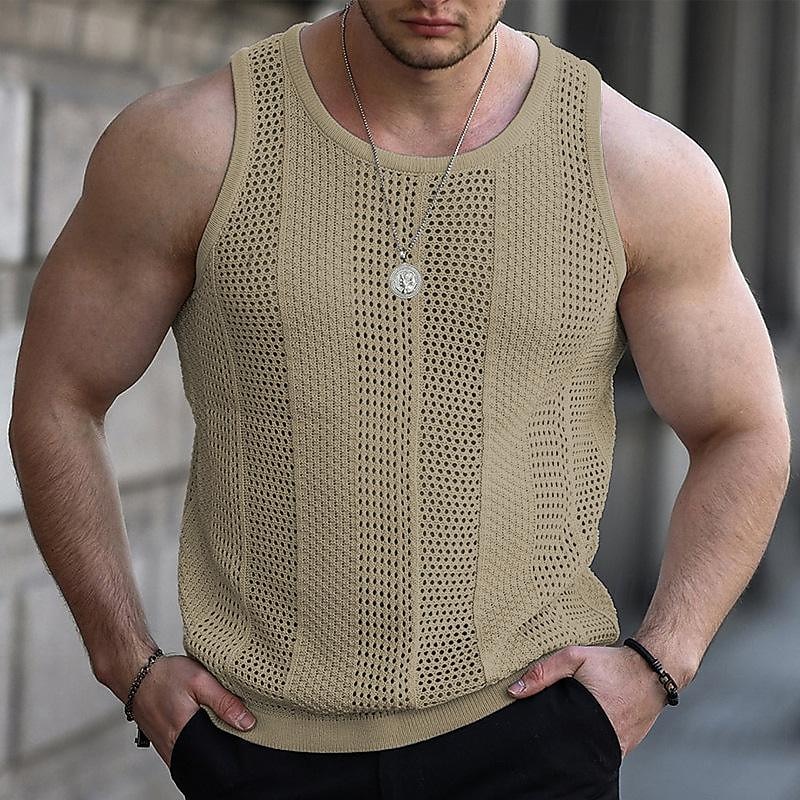 Men's Tank Top Vest Top Undershirt Sleeveless Shirt Sleeveless Crew Neck Spring & Summer Plain Fashion Designer Basic Knitted Vacation Street Going out Black White Khaki Top Tee for Men3