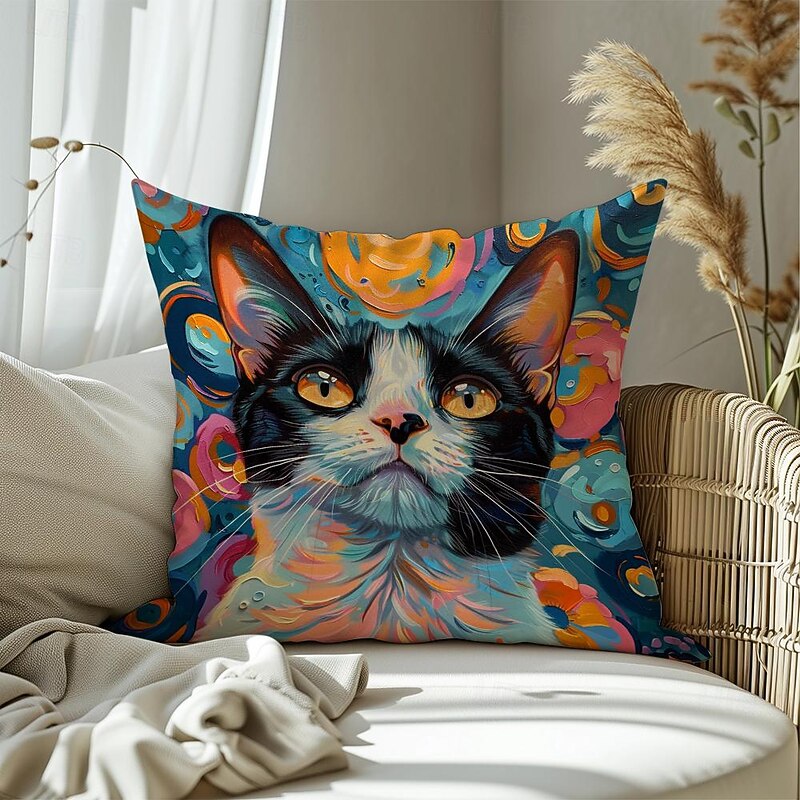 Flower Cat Decorative Toss Pillows Cover 4PC Soft Square Cushion Case Pillowcase for Bedroom Livingroom Sofa Couch Chair4