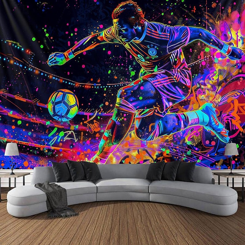 Blacklight Tapestry UV Reactive Glow in the Dark Glow Party Neon Athelets Football Psychedelic Trippy Misty Hanging Tapestry Wall Art Mural for Living Room Bedroom4