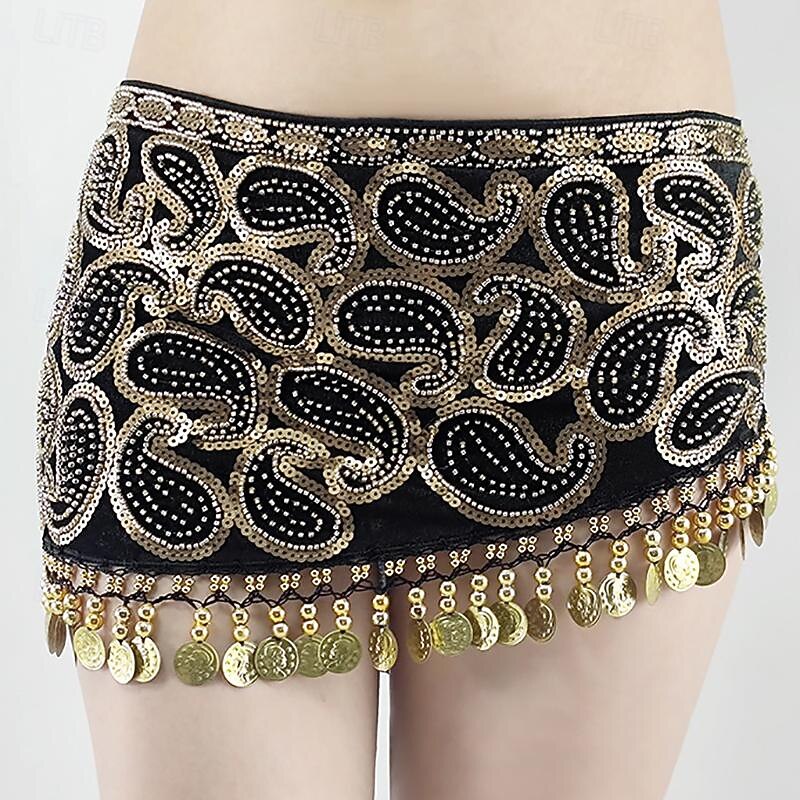 Belly Dance Skirts Gold Coin Beading Splicing Women's Performance Training High Polyester2