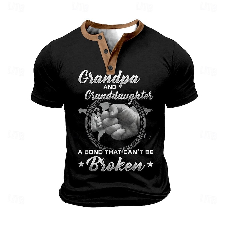 Mens Short Sleeve Henley Graphic Tee - Grandpa & Granddaughter: A Bond That Can't Be Broken Family Relationship3