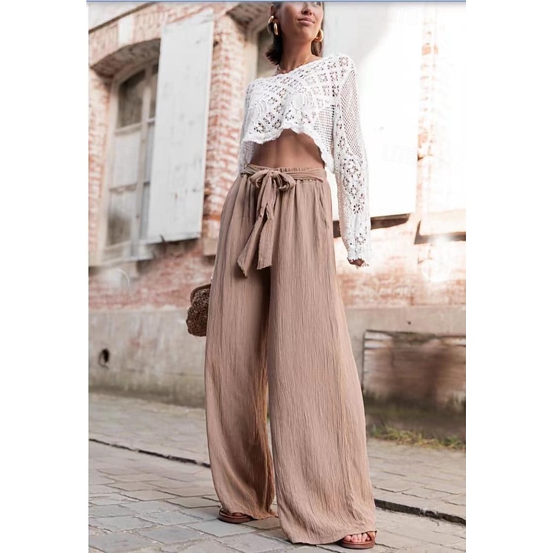 Women's EU / US Size Palazzo Pants Casual Daily Full Length High Rise Solid Colored Boot Leg Comfortable Inelastic Casual Going out Gray Green Camel Apricot Black All Seasons Regular Fit