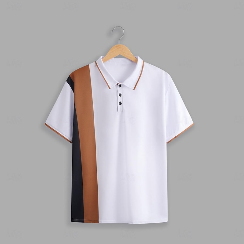 Men's Polo Shirt Button Up Polos Casual Sports Lapel Short Sleeve Fashion Basic Color Block Patchwork Summer Regular Fit Black White Red Navy Blue Dark Green Polo Shirt3