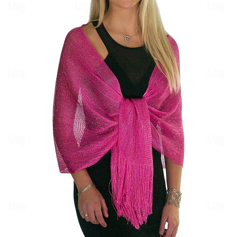 Shawls Women's Wrap Glitters Sparkle & Shine Sleeveless Polyester Wedding Wraps With Tassel For Wedding Spring & Summer