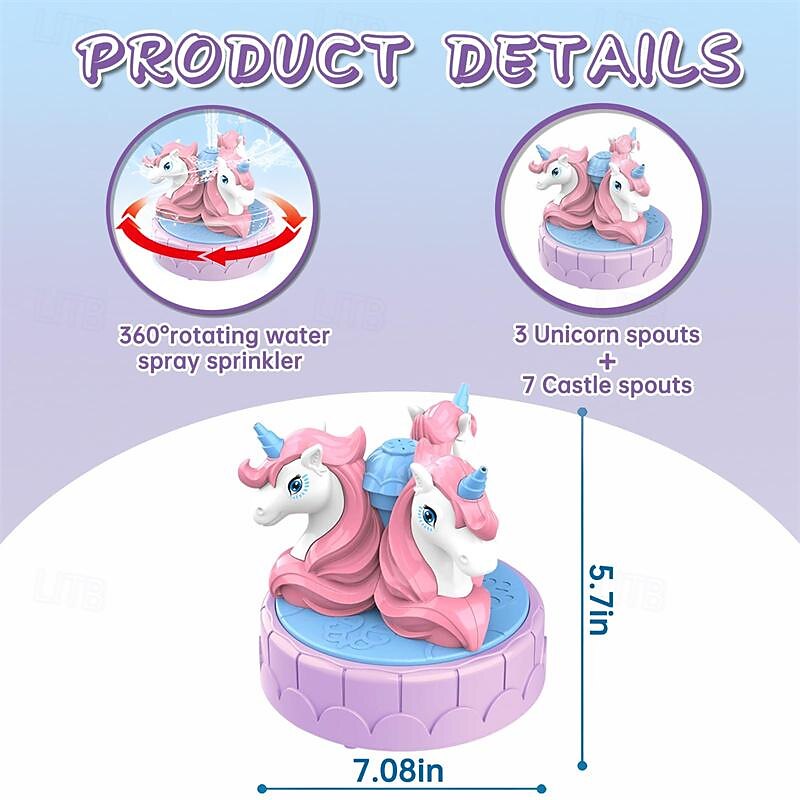 Unicorn Sprinkler for Kids Outdoor Toys for Toddlers 2-4 3-5 With Roating Spray Attaches to Garden Hose Summer Outside Activities Backyard Game Splashing Fun Toys for 5 6 7 8 Year Old Girls Boys Gift3