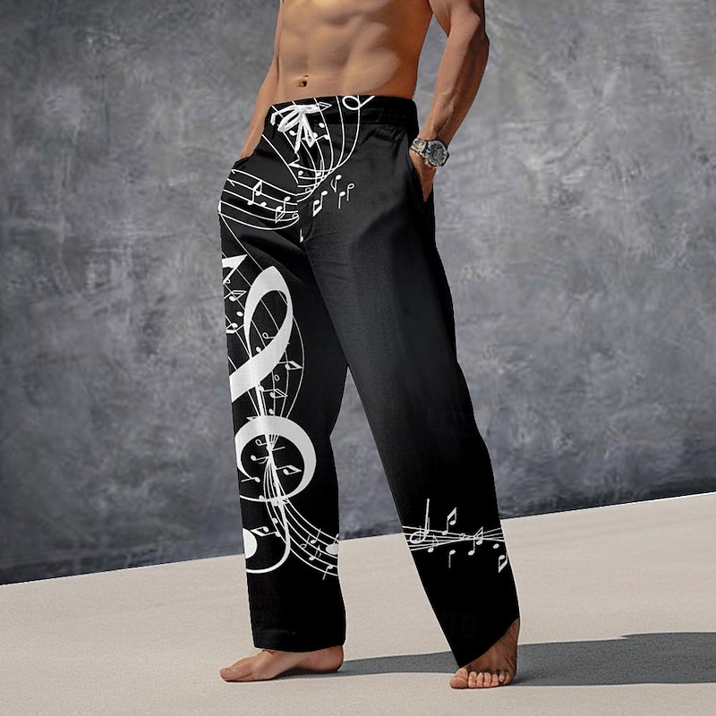 Men's Graphic Casual Pants Mid Waist Holiday Straight Leg Summer Spring 3D Print Black Red Blue2