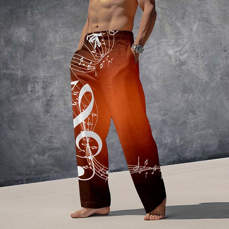 Men's Graphic Casual Pants Mid Waist Holiday Straight Leg Summer Spring 3D Print Black Red Blue