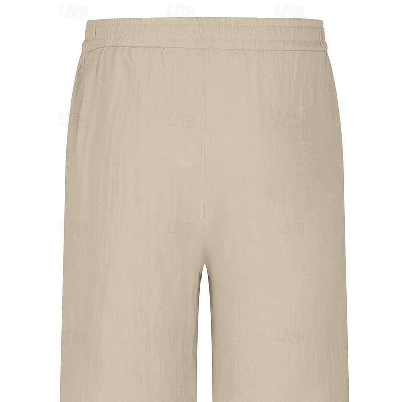 Men's Cargo Pants Linen Pants Trousers Summer Pants Beach Pants Drawstring Elastic Waist Multi Pocket Plain Comfort Breathable Full Length Casual Daily Holiday Fashion Classic Style Black White2