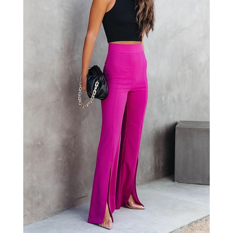 Women's Pants Trousers Fashion Long Plain Split Breathability Comfortable Micro-elastic Casual Daily Black Rose Red Spring & Summer Regular Fit2