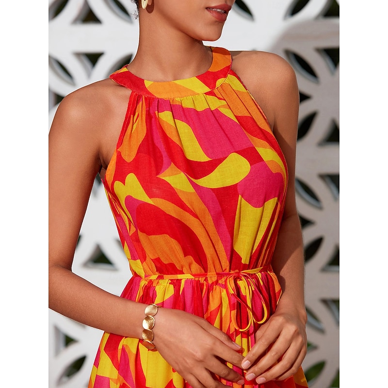 Abstract Print Halter Neck Maxi Dress3