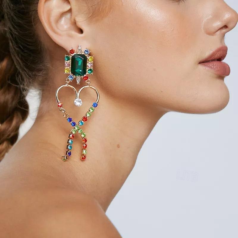 Women's Hoop Earrings Geometrical Precious Elegant Sweet Imitation Diamond Earrings Jewelry Green For Wedding Party Daily 1 Pair