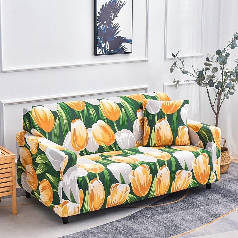 Sofa Cover Elastic Sofa Slipcover Geometric Floral Series Printed Pattern Furniture Protector L-Shaped for Bedroom Office Living Room Home Decor 22