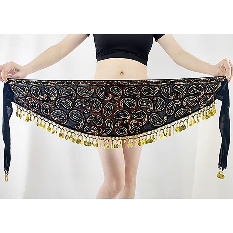 Belly Dance Skirts Gold Coin Beading Splicing Women's Performance Training High Polyester4