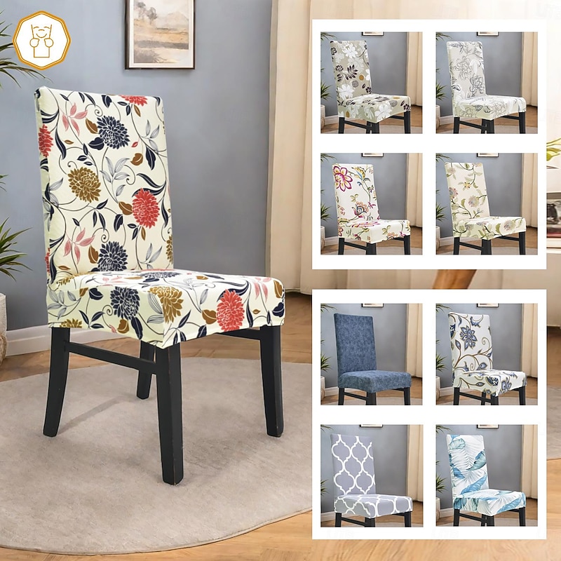 Dining Chair Cover Stretch Waterproof High Back Dining Chair Cover Office Chair Cover Floral Printed Slipcovers2