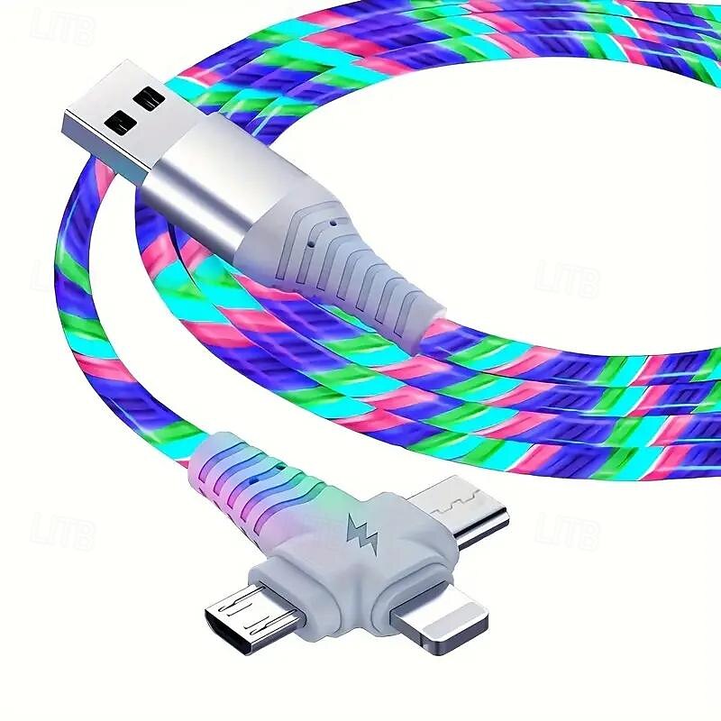 Rapid 3A LED Flow Cable - Triple USB to Lightning Sync & Charge - 10-20W Power Durable ABS Universal Compatibility