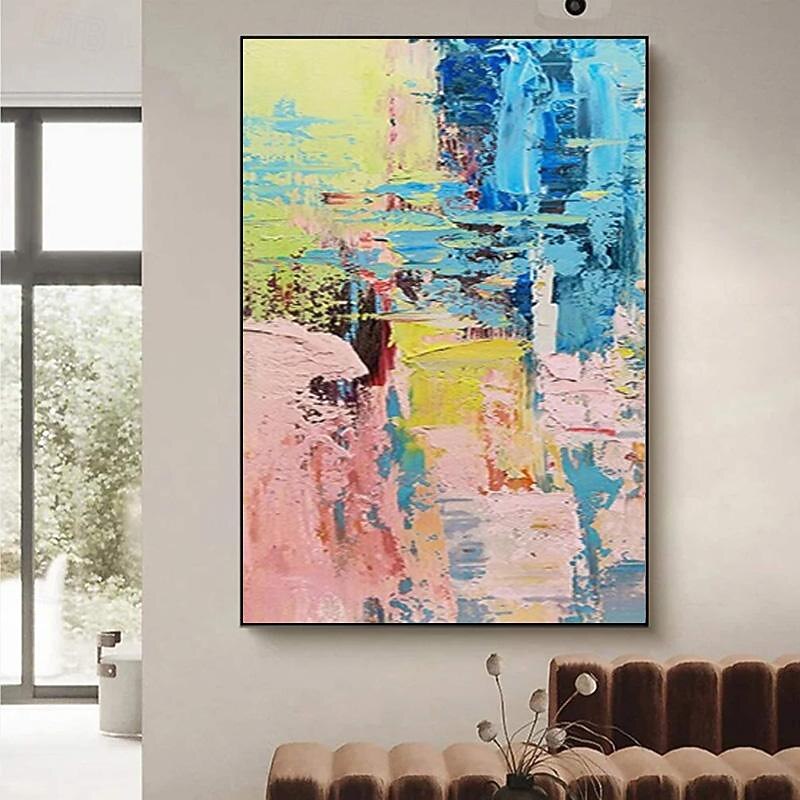 Handmade Colorful Abstract Painting on Canvas Pink Painting Blue Painting Bright Wall Art Fantasy Painting Texture Painting Large Abstract Painting Framed Ready To Hang3