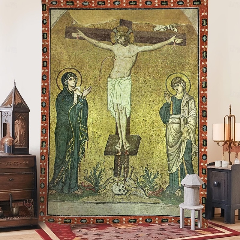 Medieval Tapestry Middle Age Tapestry Byzantine Art Jesus Wall Art Large Tapestry Mural Decor Photograph Backdrop Blanket Curtain Home Bedroom Living Room Decoration
