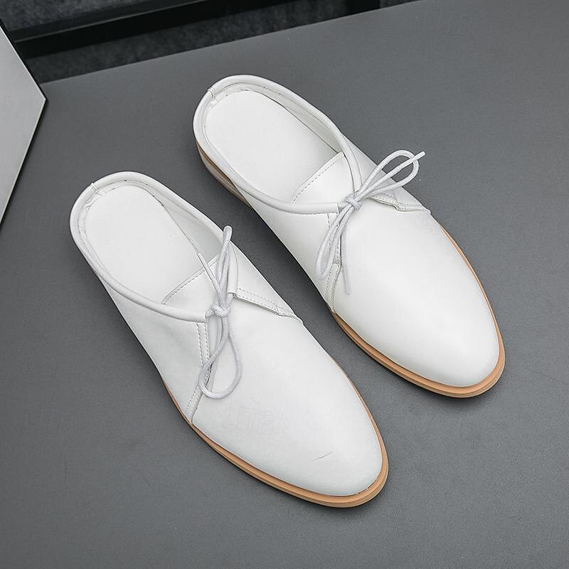 Men's White Slip-On Mule Oxfords - Minimalist Faux Leather Design with Low Heel for Casual and Office Wear4
