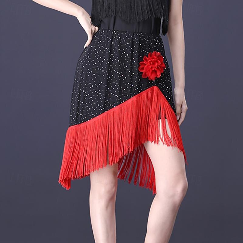 Latin Dance Ballroom Dance Skirts Glitter Tassel Pure Color Women's Performance Training High Polyester4