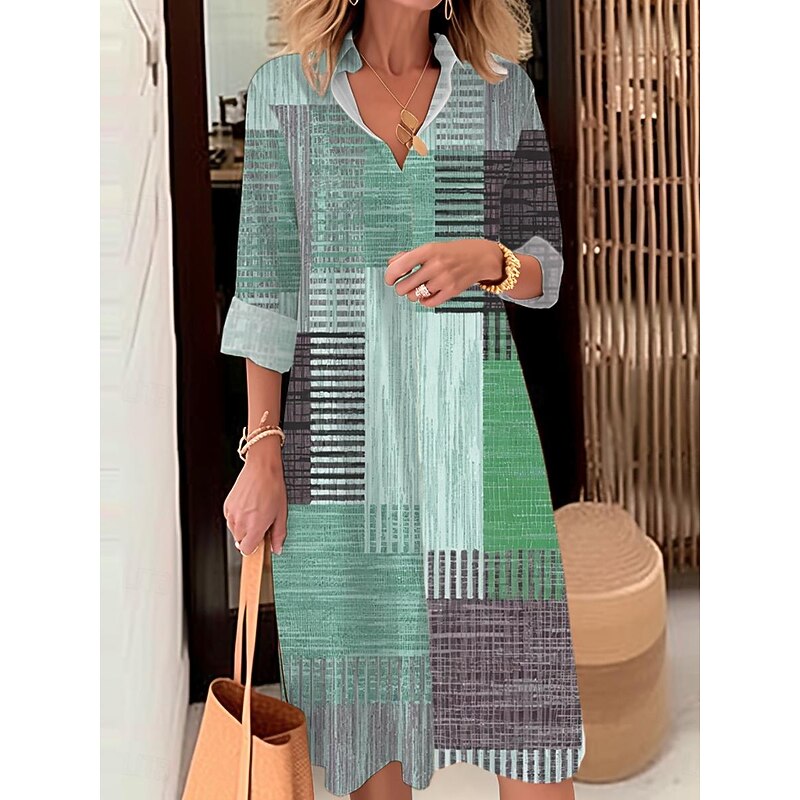 Women's Midi Dress Shirt Dress Casual Dress Outdoor Office Daily Fashion Modern Shirt Collar Button Pocket Long Sleeve Fall Winter Loose Fit Plaid Striped4