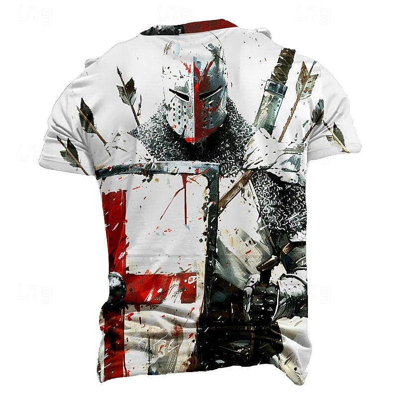 Men's Graphic Dragon Templar Cross Knights Templar T Shirt T shirt 3D Print Crew Neck Shirt Fashion Religious Athleisure Street Sports Outdoor Black White Blue Summer Spring Clothing Apparel S M L XL2