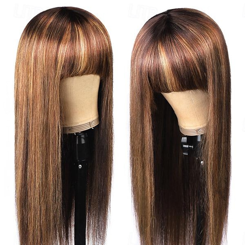 Ishow Hair Highlgiht Straight Human Hair Wigs With Bangs Fringe 180 Density Full Machine Made Straight Hair Wigs Remy Wigs2