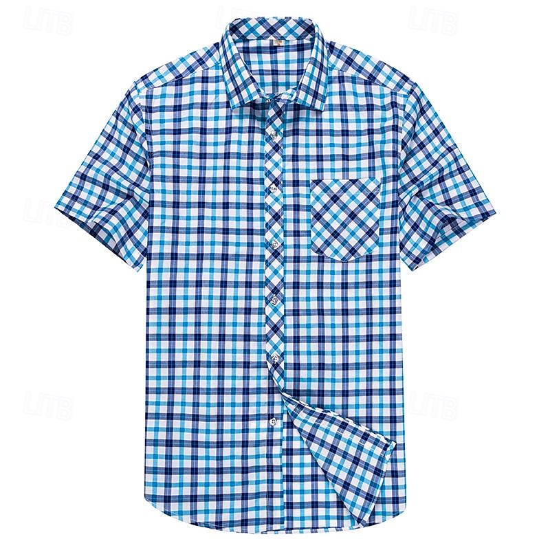 Men's Dress Shirt Plaid Shirt Collared Shirt Button Up Shirt Plaid / Check Wedding Casual White Red Blue Orange Short Sleeve Turndown Summer Spring Clothing Apparel2