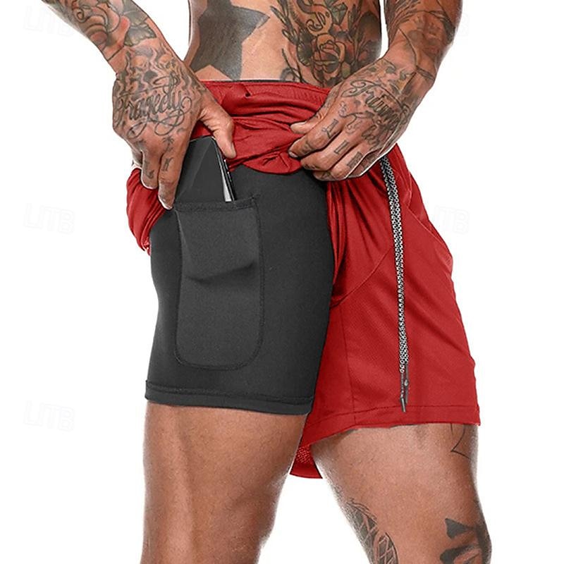 Men's Gym Shorts Sports Fitness Running Casual Drawstring Compression Liner Elastic Waist Plain Knee Length Gymnatics Activewear Black White Micro-elastic4