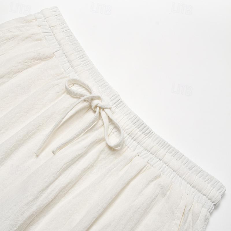 Men's Shorts Summer Shorts Beach Shorts Pocket Drawstring Elastic Waist Plain Comfort Soft Knee Length Yoga Beach Fashion Hawaiian White Sky Blue Inelastic4