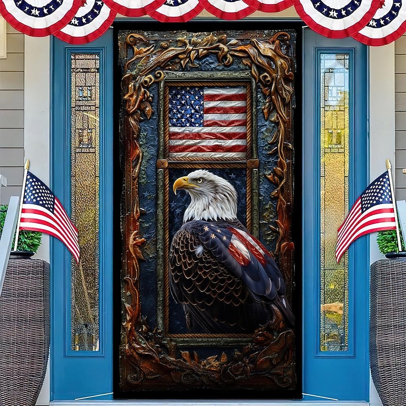 4th of July Independence Day Eagle Door Covers Mural Decor Door Tapestry Door Curtain Decoration Backdrop Door Banner Removable for Front Door Indoor Outdoor Home Room Decoration Farmhouse