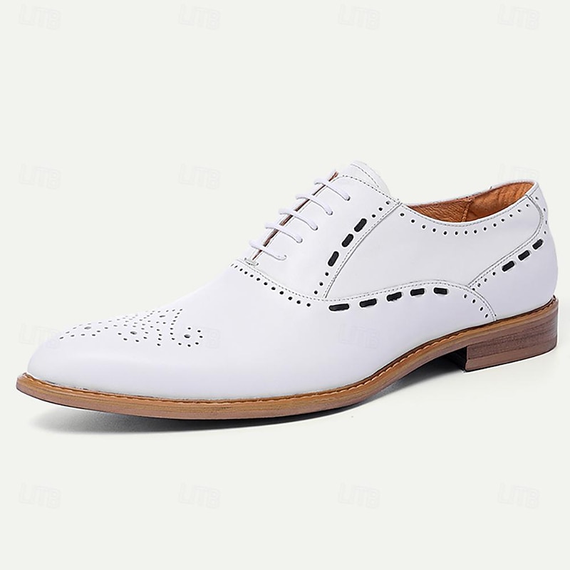 Men's White Brogue Dress Shoes - Classic Oxford Design for Weddings, Formal Events, and Business Wear3