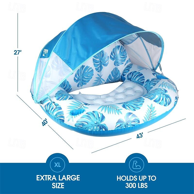 New Upgraded Pool Chair Float with Shade Pool Floats for Adults Heavy DutyInflatable Pool Chair Lounge Float with Cup Holder & Backrest for Pool Lake Beach3