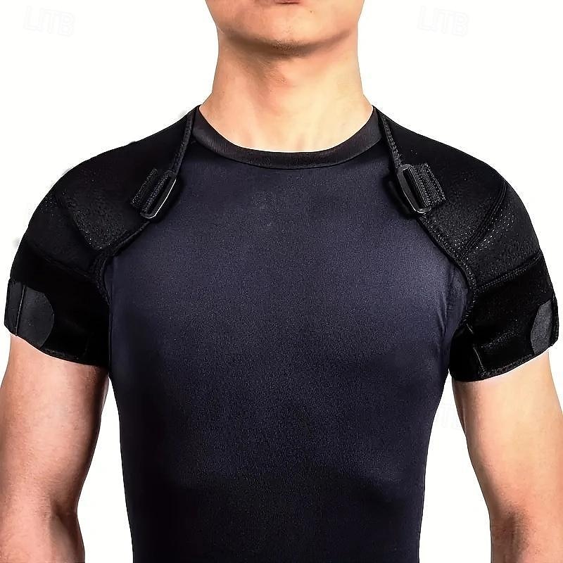 Double Shoulder Brace Sports Rotator Cuff Support Brace Belt, Double Elastic Adjustable Bandage Cross Compression for Men and Women for Back Pain3