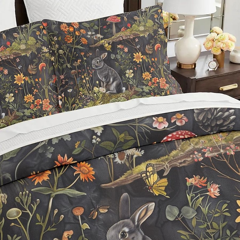 Retro Rainforest Rabbit Duvet Cover Set 2-piece Set 3-piece Set Lightweight Soft Short Plush Set Thick Feather Square Bed4
