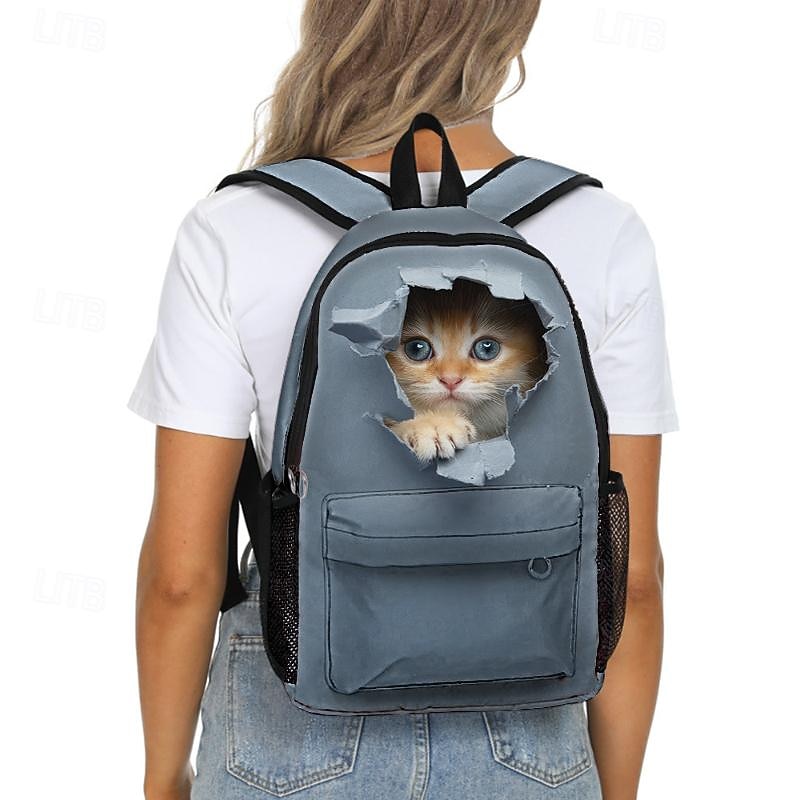 3D Cute Cat Backpack with Ripped Wall Print – Large Capacity School Bag for Girls, Teens, and Cat Lovers, Lightweight Bookbag for Daily Use or Travel3