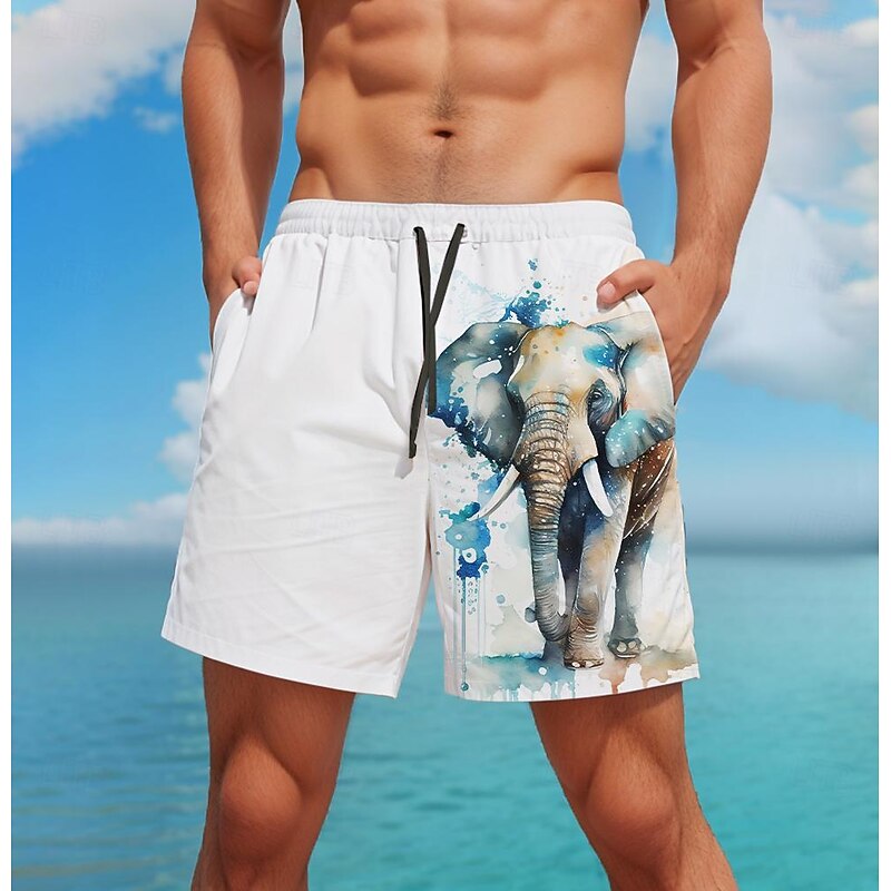 Men's Animal Elephant Swim Trunks Swim Shorts Board Shorts Mid Waist Fashion Streetwear Designer Casual Daily Holiday Pocket Elastic Waist 3D Print Designer Clothing Apparel