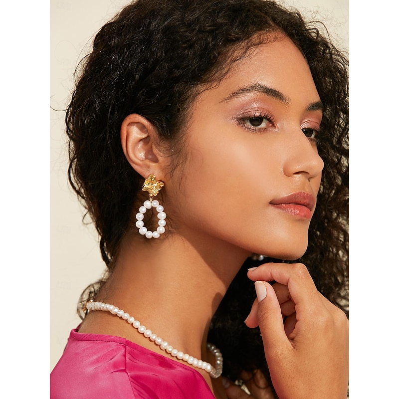 Women's Drop Earrings Gold Brass Pearl Elegant Active3