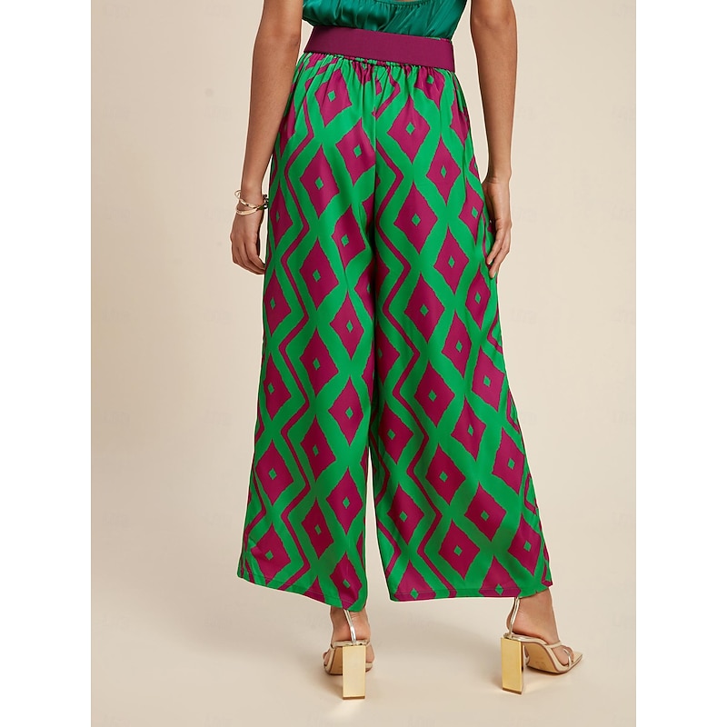 Women's Straight Long Satin Pocket Micro-elastic Pants Casual Daily Weekend Green Summer S M L3