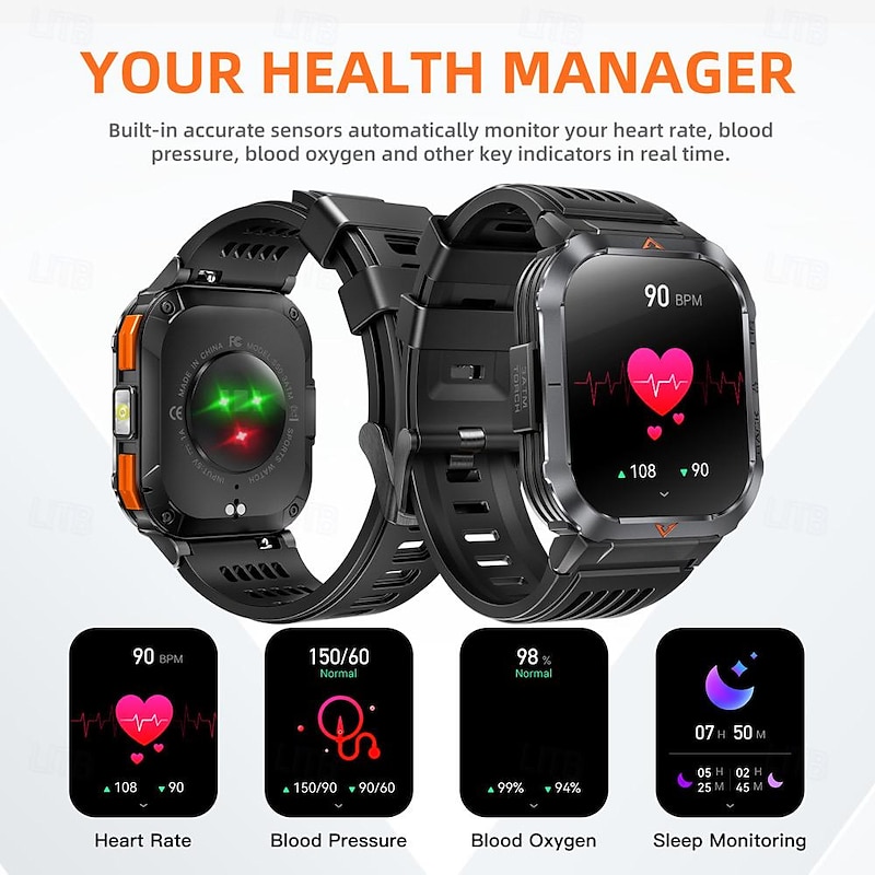 696 S50 Smart Watch 2.02 inch Smartwatch Fitness Running Watch Bluetooth ECG+PPG Pedometer Call Reminder Compatible with Android iOS Women Men Hands-Free Calls Message Reminder IP 67 43mm Watch Case4