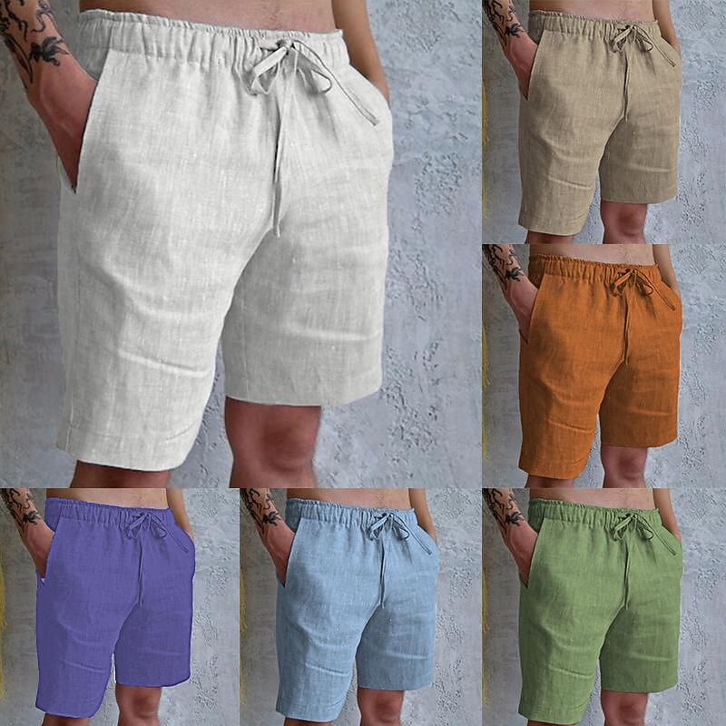 Men's Shorts Summer Shorts Beach Shorts Pocket Drawstring Elastic Waist Plain Comfort Breathable Short Casual Holiday Going out Fashion Streetwear Black White - Main Image