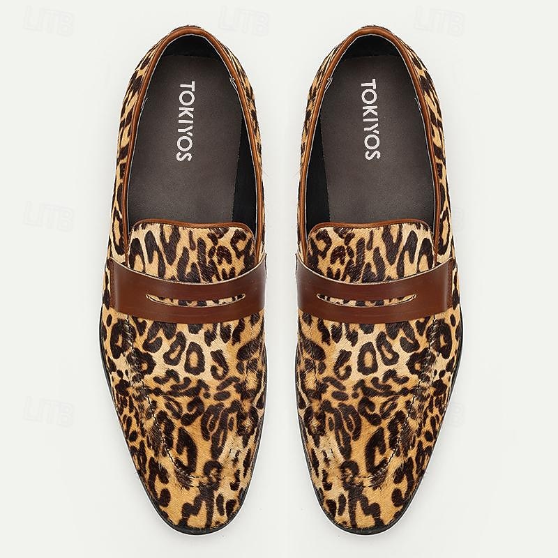 Men's Loafers & Slip-Ons Print Shoes Dress Loafers Leather Italian Full-Grain Cowhide Comfortable Slip Resistant Loafer Yellow-Brown4