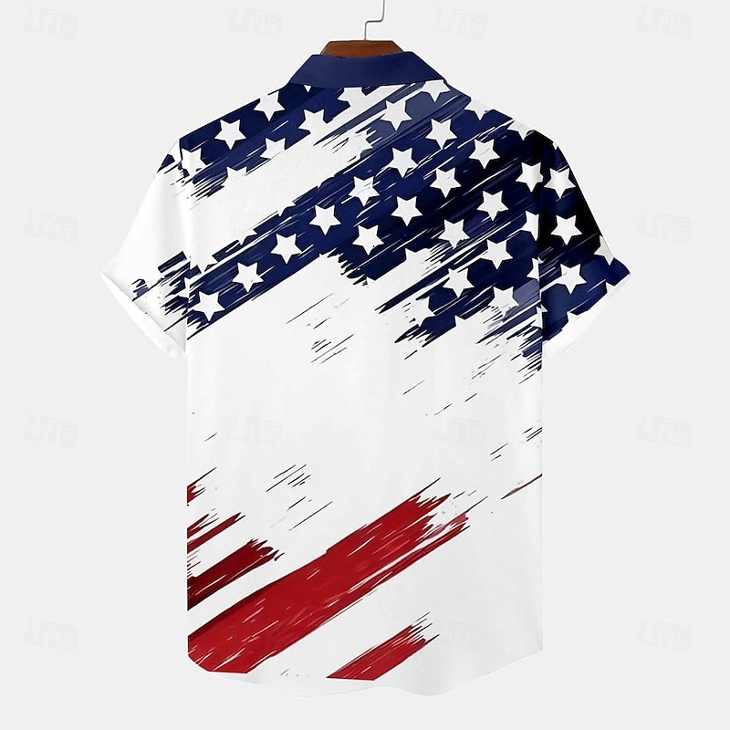 American Independence Day Men's Flag American Flag Button Up Shirt Printed Shirts Short Sleeve Casual Vacation Daily Evening Party Summer Turndown Collared Shirts Button Up 3D Print White2