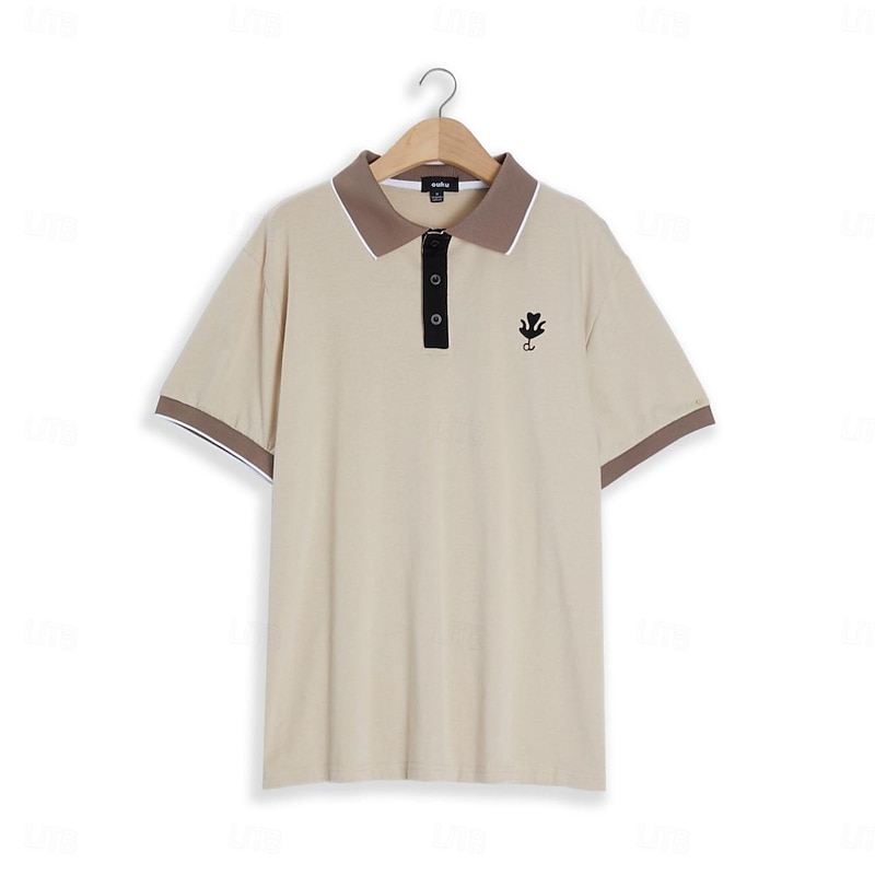 Men's Cotton Polo Shirt Golf Shirt Casual Holiday Lapel Short Sleeve Fashion Basic Color Block Patchwork Summer Regular Fit Navy-blue milk white khaki Cotton Polo Shirt4