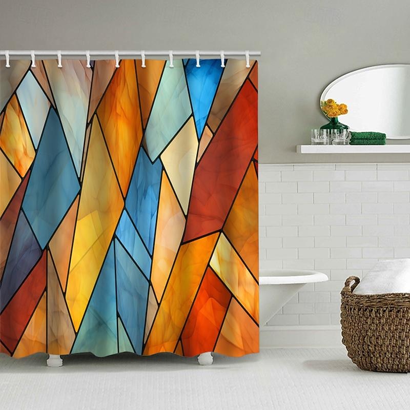 Shower Curtain with Hooks 180cm*180cm(70"*70") Polyester Washable Waterproof Pattern Bathroom Bathtub Decor Abstract2