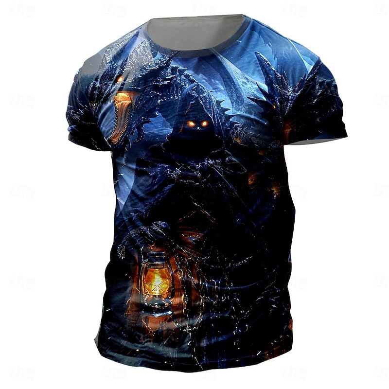 Men's Graphic Dragon Templar Cross Knights Templar T Shirt T shirt 3D Print Crew Neck Shirt Fashion Religious Athleisure Street Sports Outdoor Black White Blue Summer Spring Clothing Apparel S M L XL4