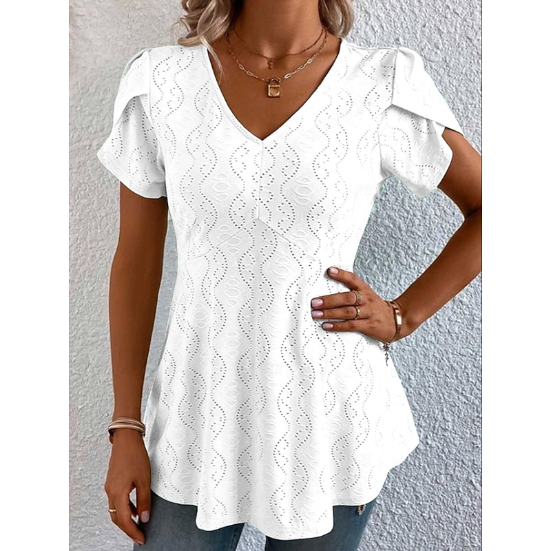 Women's Shirt Blouse Casual Cut Out Short Sleeve Regular Tops V Neck Daily White Blue Purple Green Summer4