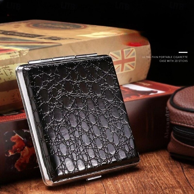 Men's Cigarette Case with Elastic Strap, Portable, Mixed Pattern Designs, Holds 20 Cigarettes3