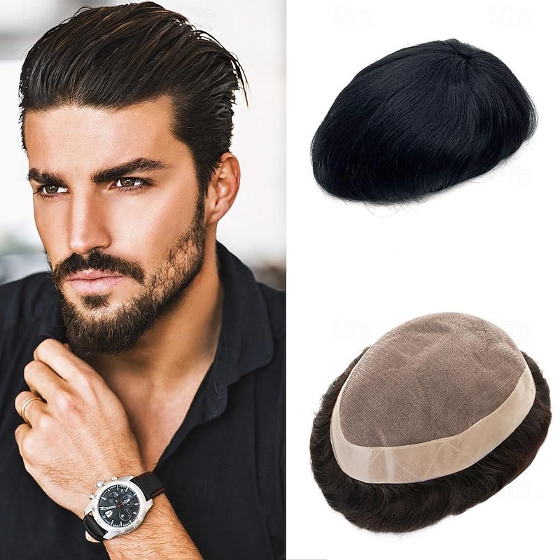 Men Toupee Fine Mono Men's Wig Durable Capillary Male Hair Prosthesis Natural Human Hair Wig For Men Breathable Mens Hair System 6X8 7X9 8X10