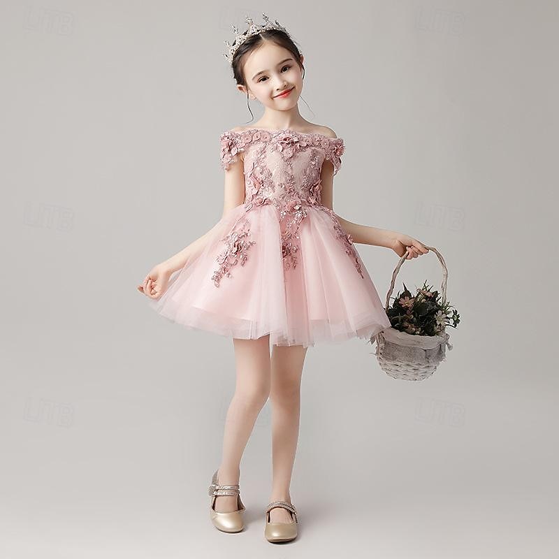 Toddler Girls' Flower Girl Dress Party Dress Sequin Sleeveless Performance Wedding Party Mesh Cute Princess Polyester Above Knee Sheath Dress Tulle Dress Summer Spring Fall 3-7 Years White Pink Red4