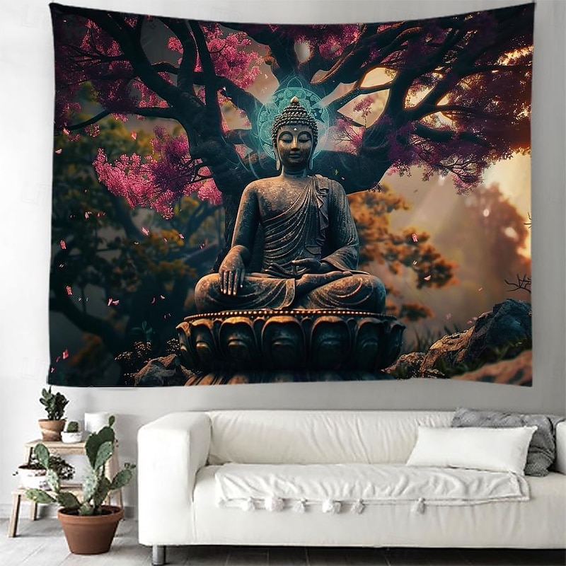 Boho Buddha Tree of Life Hanging Tapestry Sacred Wall Art Large Tapestry Mural Decor Photograph Backdrop Blanket Curtain Home Bedroom Living Room Decoration